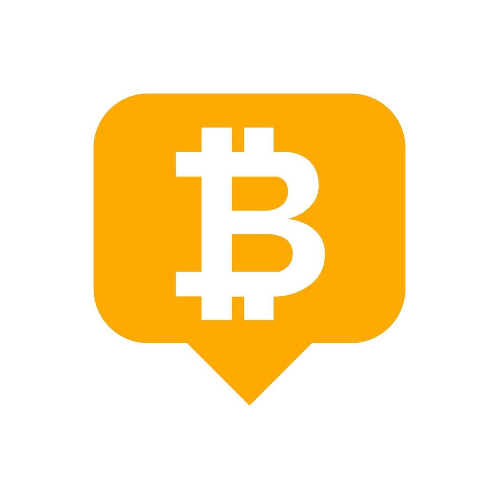bitcoin currency symbol in speech bubble square orange for icon, cryptocurrency bitcoin money for app symbol, simple flat bitcoin money, currency digital bitcoin symbol fora a financial concept vector