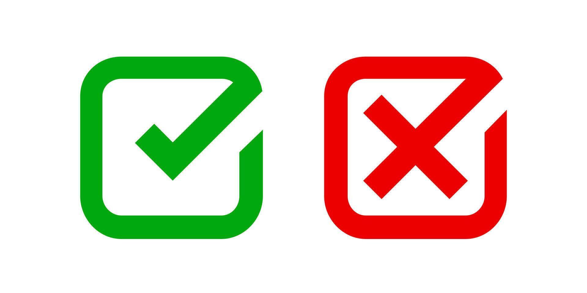 checkmark and x or confirm and deny square icon button flat for apps and websites symbol, icon checkmark choice, checkbox button for choose, square answer box for checklist, approval check sign button vector