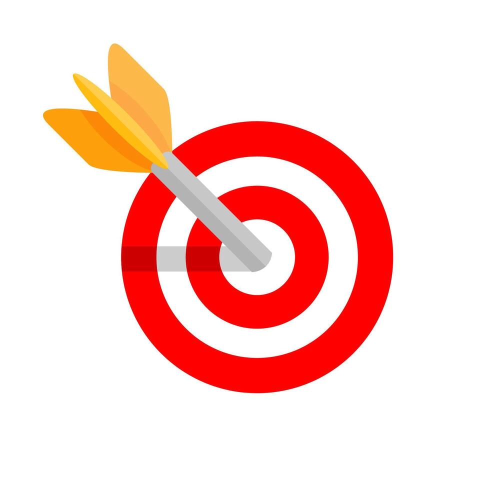 arrow shooting in circle red for target aiming isolated on white, aiming arrow shooting target sign for business goal success, icon sport game arrows shooting, arrow aim in red dart point focus target vector