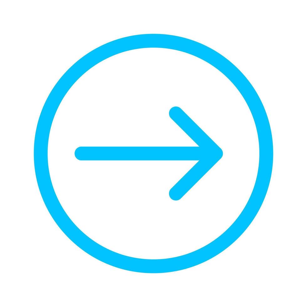 arrow line pointing right in circle blue isolated on white, arrow in circular strokes for direction right, arrows button simple graphic, line arrow symbol in circle for ui app, arrowhead pointer right vector