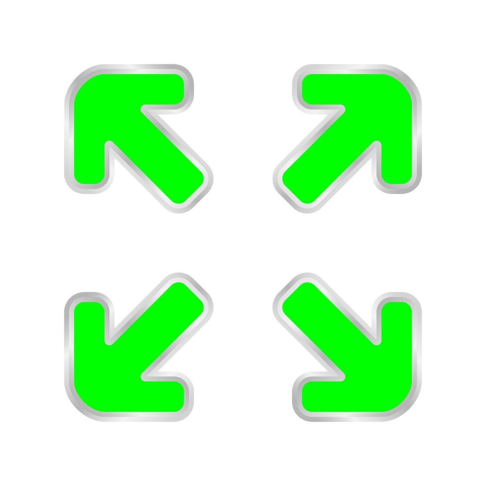 fluorescent green expand arrow isolated on white, arrows pointing out in a square shape, expand arrow icon for resizes, drag arrow for all direction app, arrows pointer cursor of mouse expanding icon vector