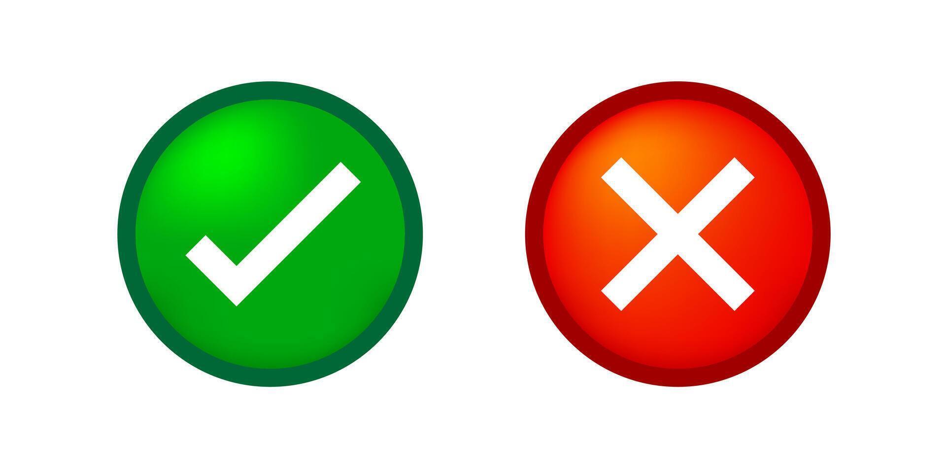 checkmark and x or confirm and deny circle icon button 3d for apps and websites symbol, icon checkmark choice, checkbox button for choose, circle answer box for checklist, approval check sign button vector