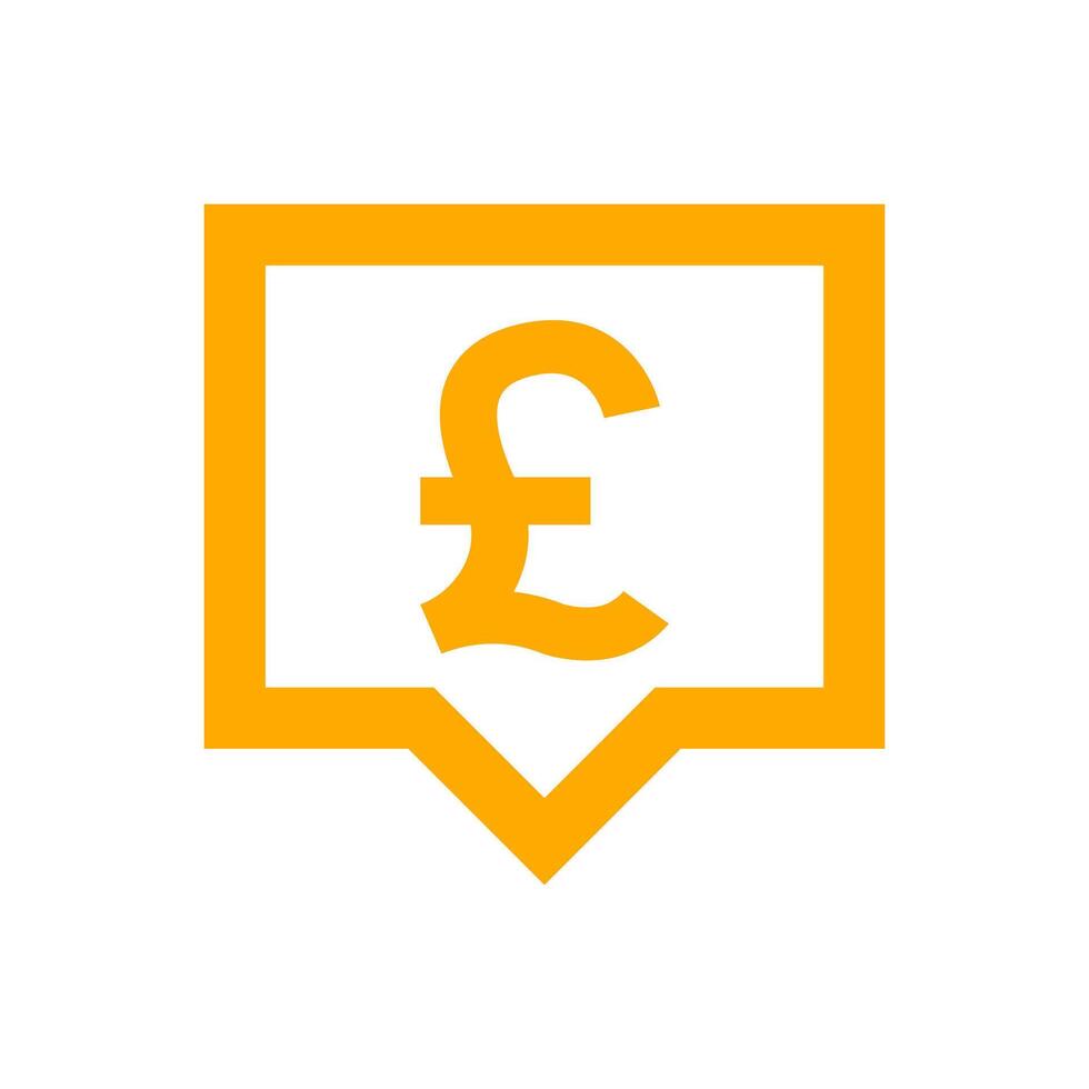 pound currency symbol in speech bubble square shape for icon, orange pound money for app symbol isolated on white, currency digital pound icon vector