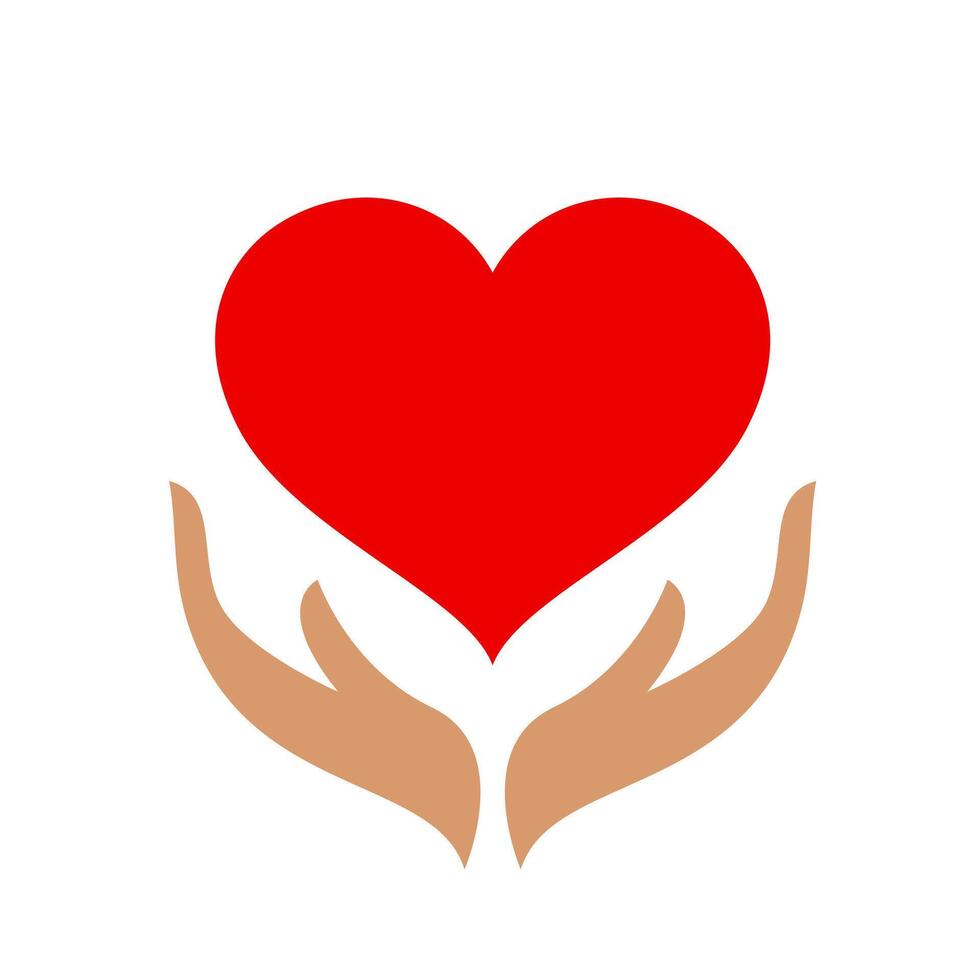 hands and heart shape red isolated on white background, heart-shaped over hand flat icon, healthcare hands holding heart shape vector