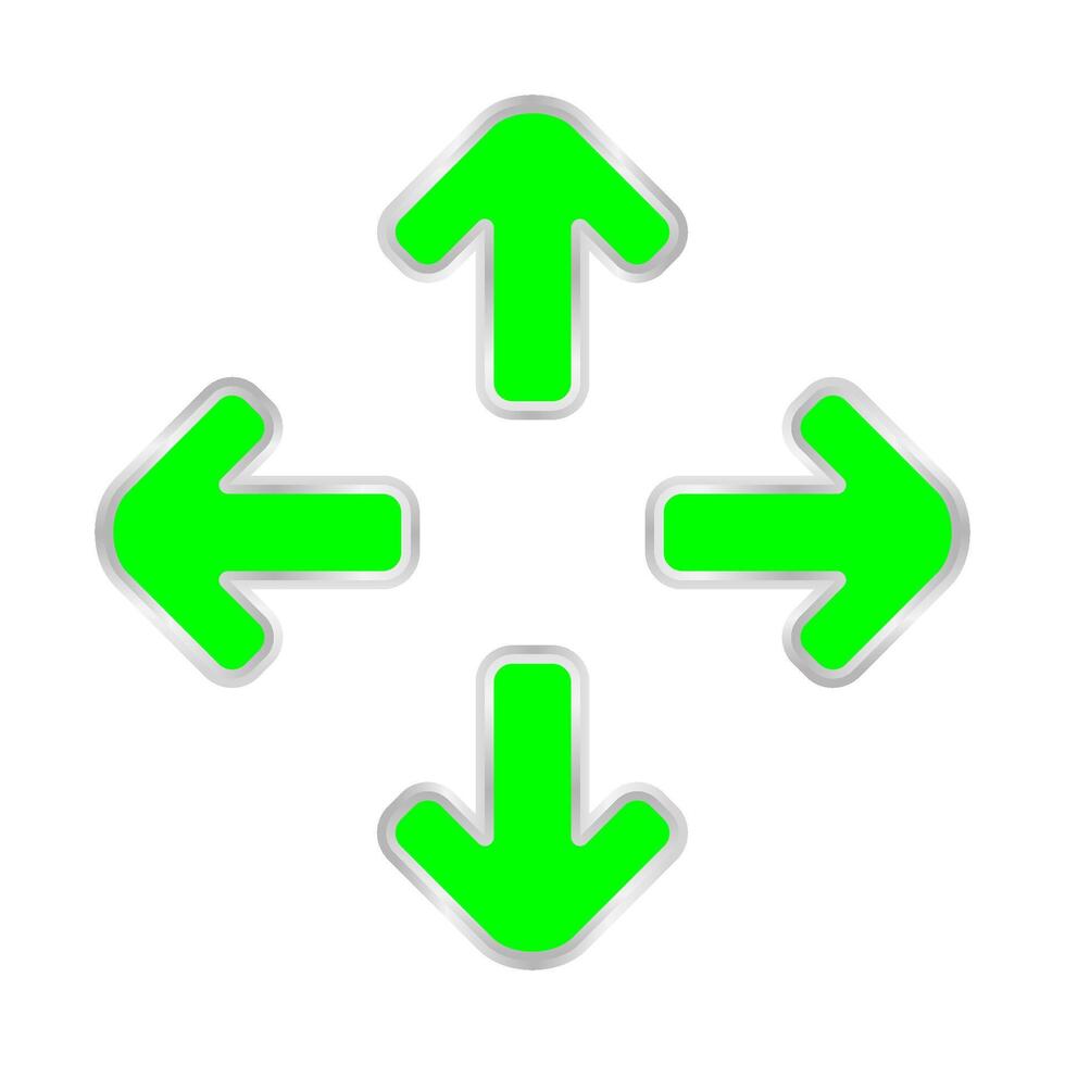 green expand arrow isolated on white, arrows pointing out in a square shape, expand arrow icon for resizes, drag arrow for all direction app, arrows pointer cursor of mouse expanding icon vector