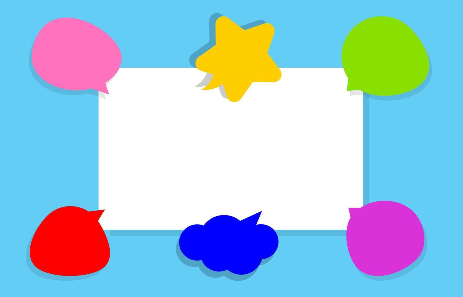 speech bubble colorful on rectangle white copy space text, cute speech bubble paper on empty frame for banner, square frame white space on light blue for message, dialog box for talk or thought idea vector
