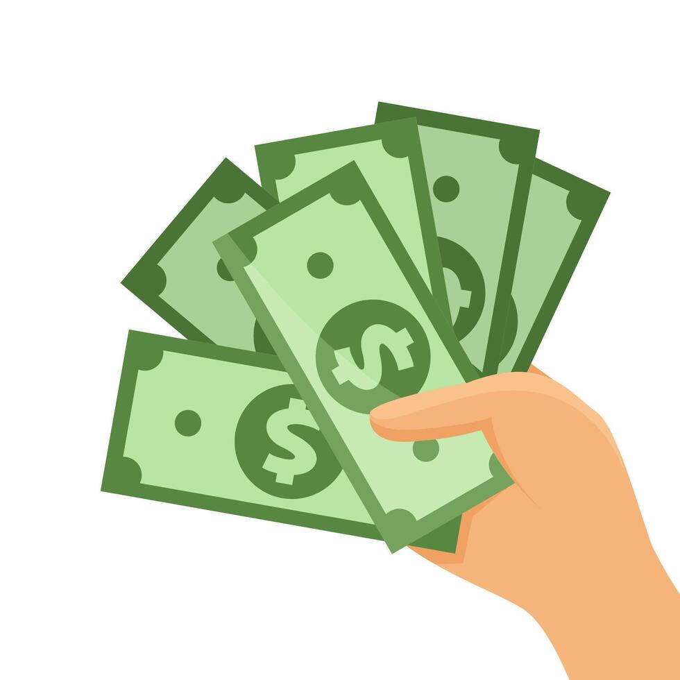 banknotes money and hand isolated on white, banknote money icon, bank note for symbol infographics, money flat illustration, clip art bank notes and hand holding, giving, taking, showing green cash vector