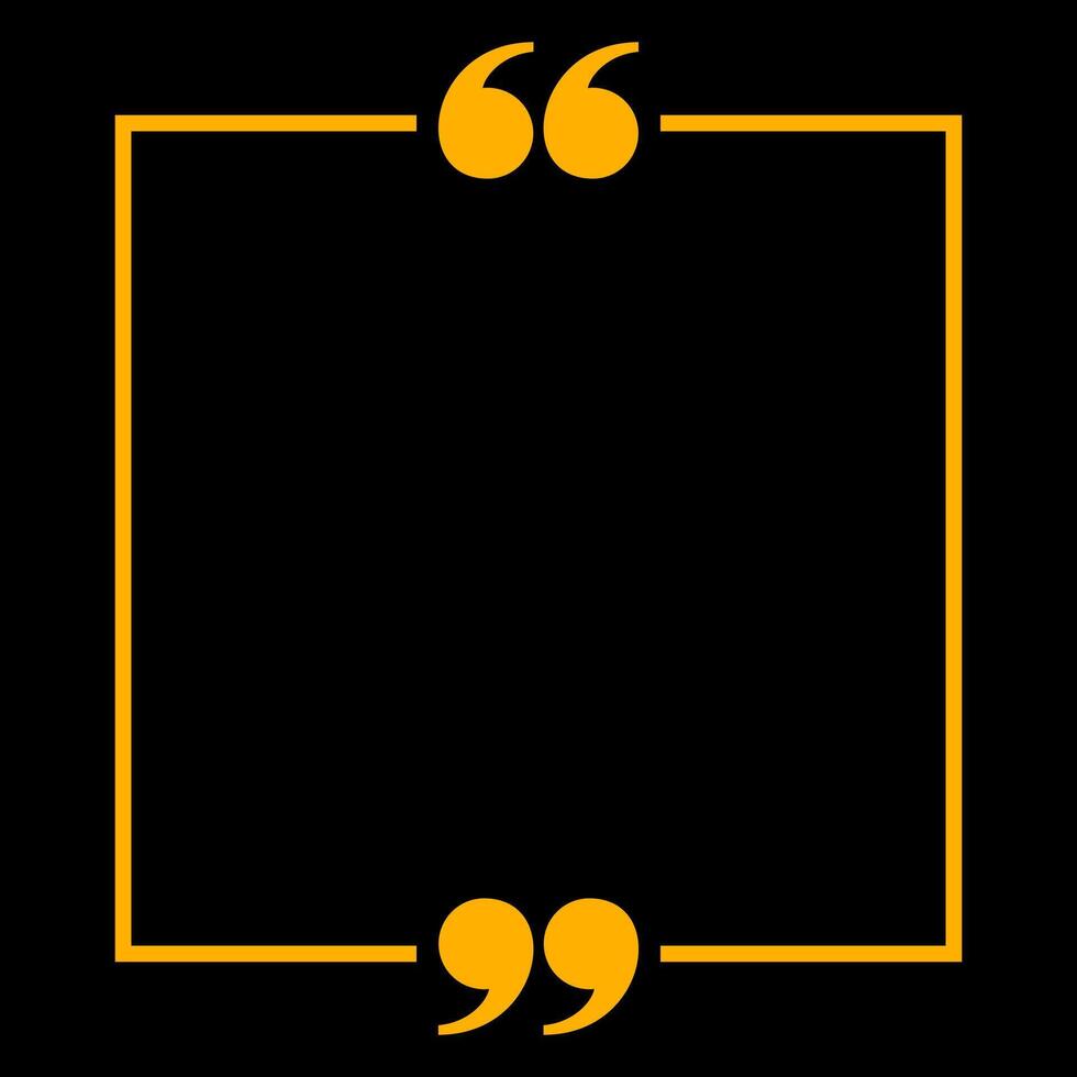 banner frame with quotation mark comma sign for background, copy space, quote square bubble icon, quote frame template orange on black vector