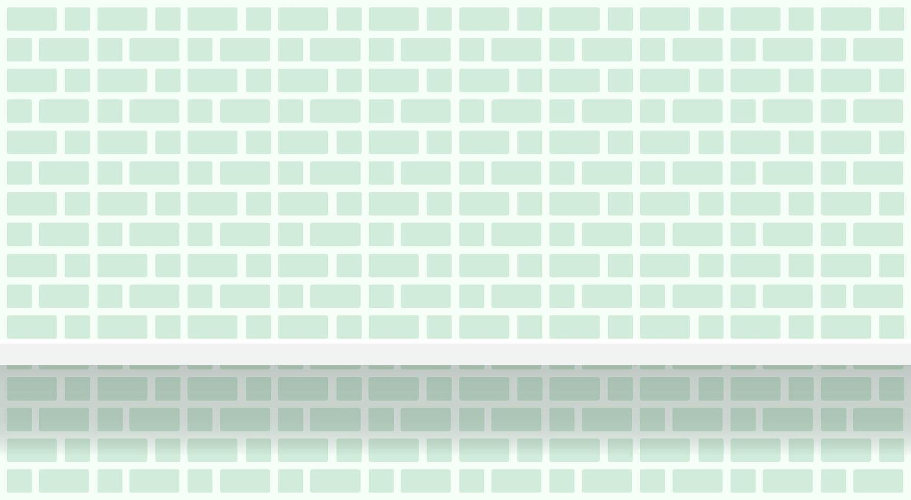 green soft brick wall pattern with shelf for background, modern pastel green wall brick pattern for decoration architecture, brick tile wall and plank shelf, brick tiled grid of toilet wall vector