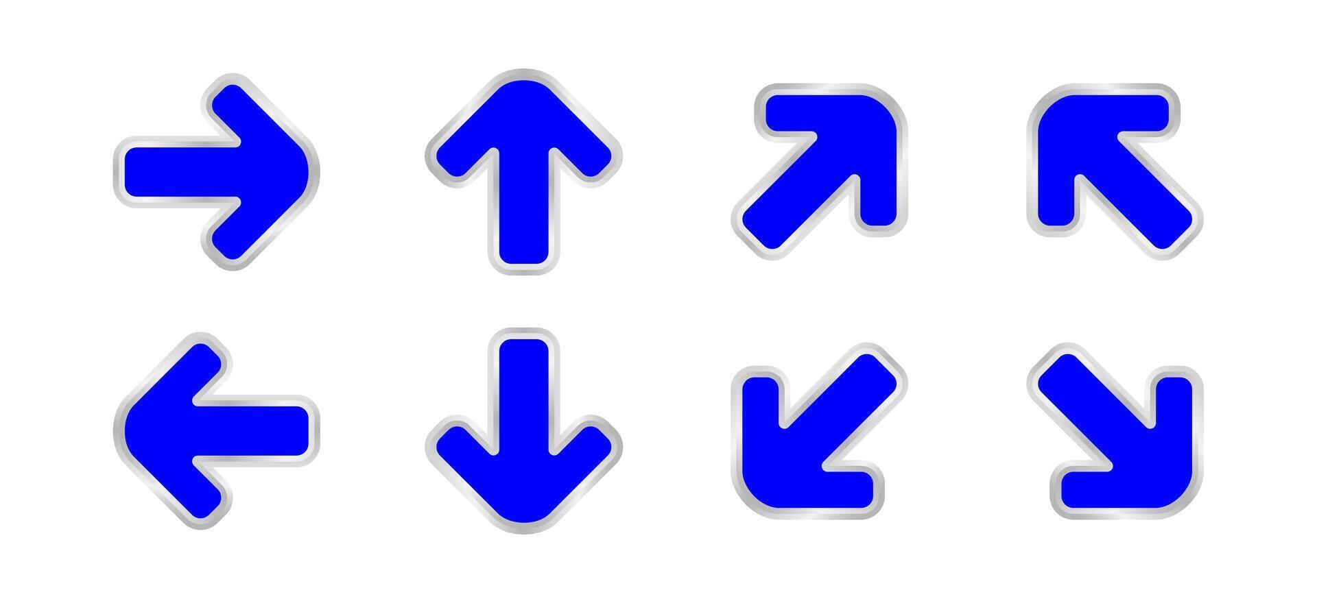 arrow pointing blue color isolated on white, clip art arrow icon set for direction pointing, modern arrow blue symbol for pointing indicates, illustrations arrow button blue vector