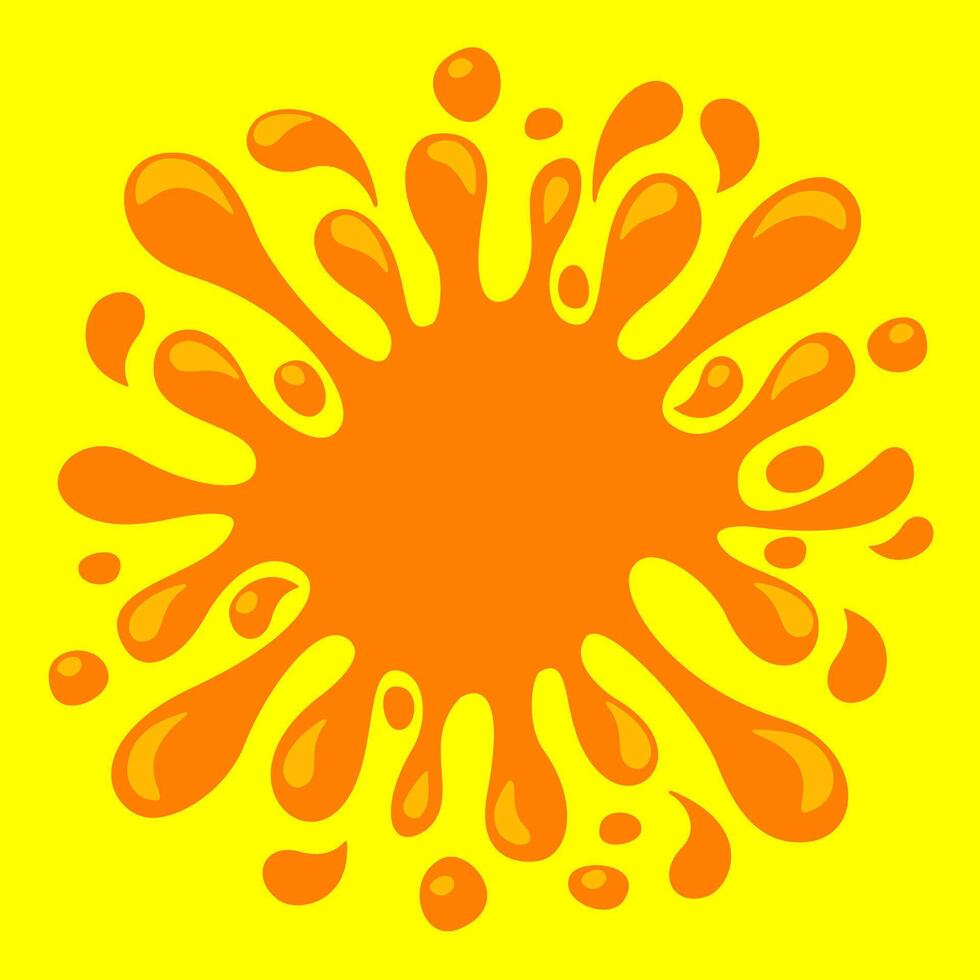 orange juice water splash drop, water blob orange flat isolated on yellow, pineapple juice splash flow, orange juice drop splatter simple for package design vector