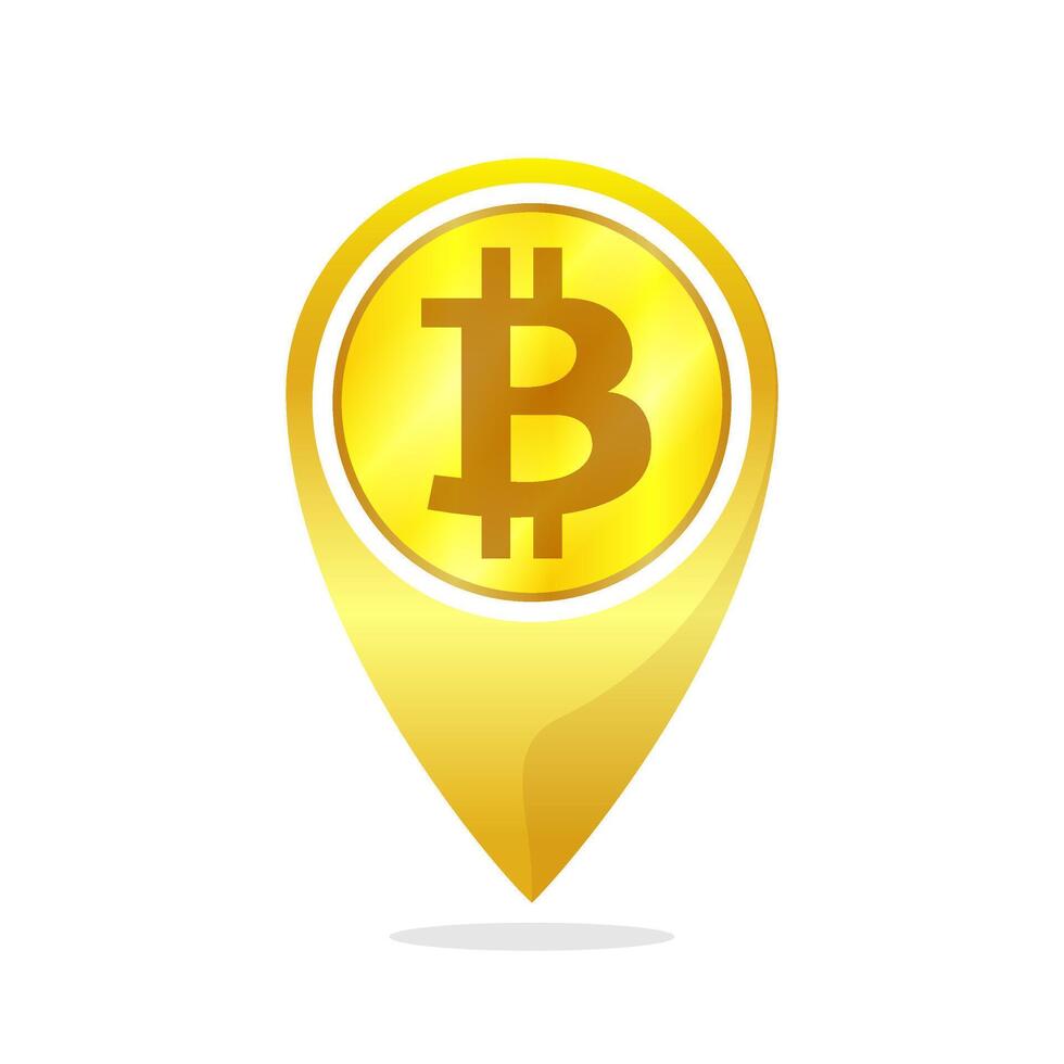 Bitcoin Golden coin for use Location pin Logo concept, Icon Bitcoin, Golden coin Location pin symbol, Gold coin with Bitcoin Location pin Sign, Bitcoin is Money Cryptocurrency isolated on white vector