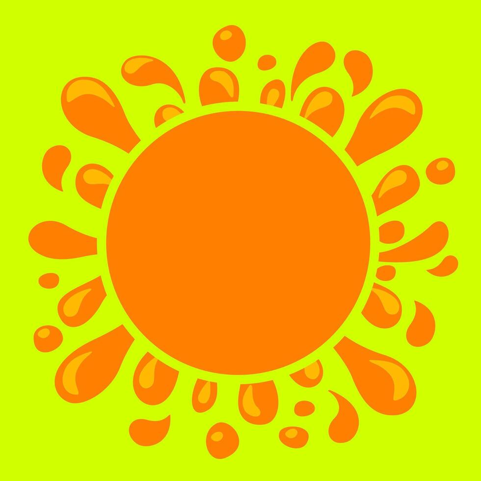 orange juice water splash and circle for copy space, water blob orange flat isolated on lemon green, orange juice splash flow, juice drop splatter simple for package design, blob splash for banner vector