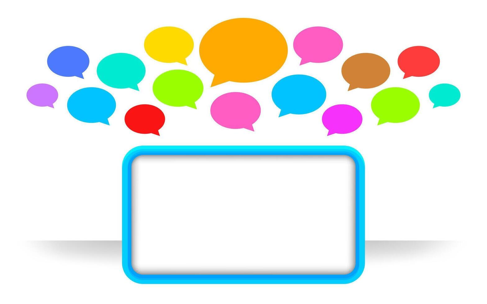 modern square frame blue and speech bubble colorful many, speech bubble icon and square frame for copy space text, communication social talk concept, dialog box empty for think or speak graphic sign vector