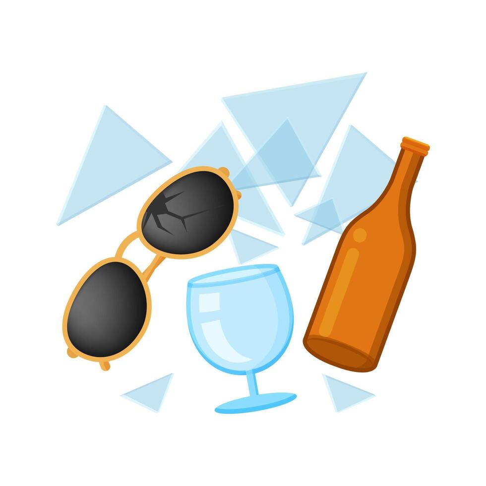 glass waste many isolated on white, pile of glass garbage for recycling, waste bottle glass or rubbish recycle, illustration glass waste garbage for recycle and separation vector