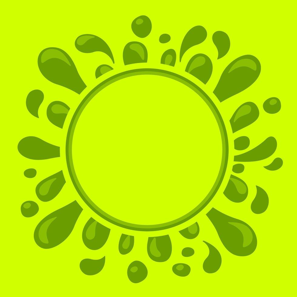 lemon green juice drop splash shape and circle for copy space, water blob green apple flat icon isolated on green, green tea water splash expose, aloe juice drop for banner, lime juice splatter vector