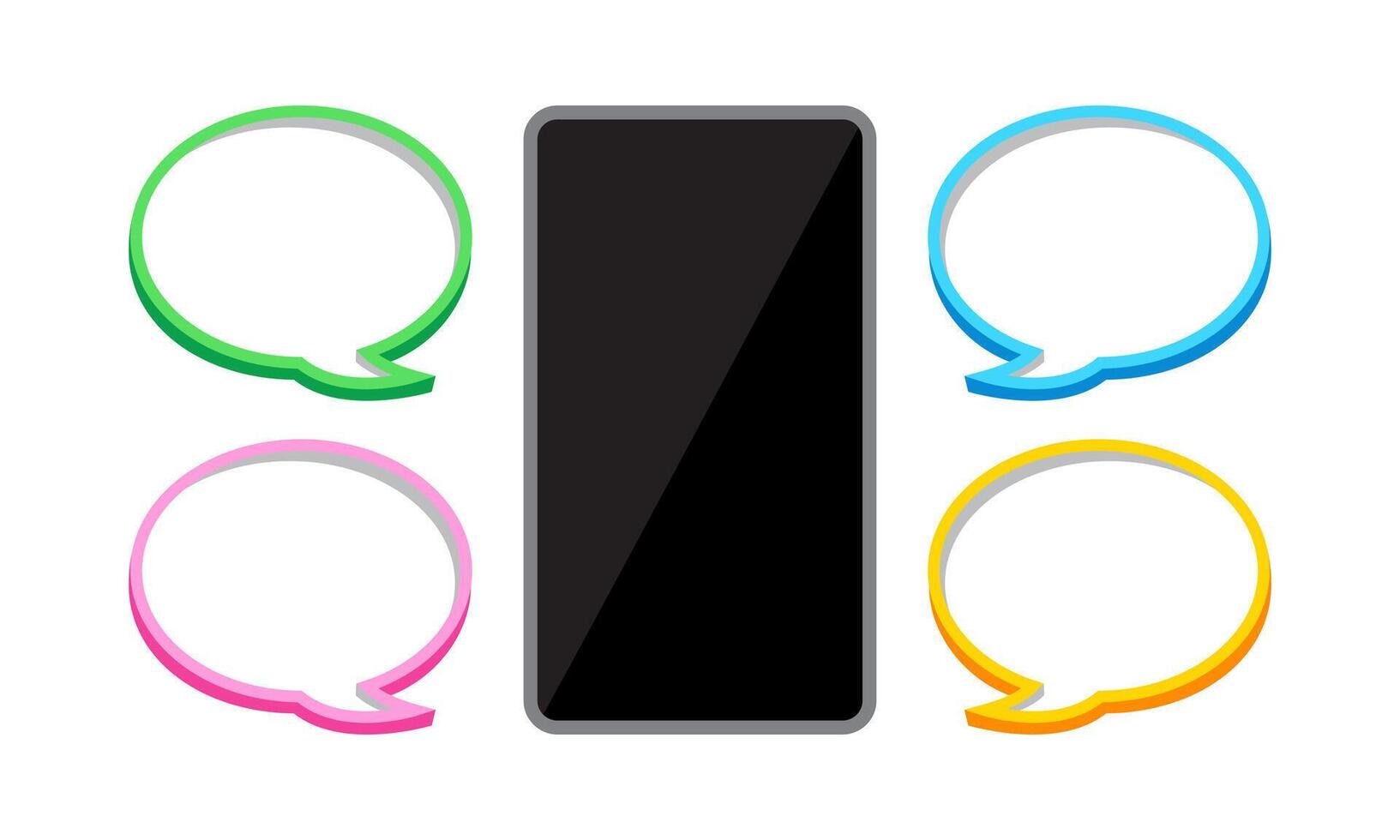 smartphone and speech bubble, chat concept, dialog box for copy space message, smartphone with bubbles speech for messaging dialog, chatting with chat bot robot on cellphone, messaging bubbles vector