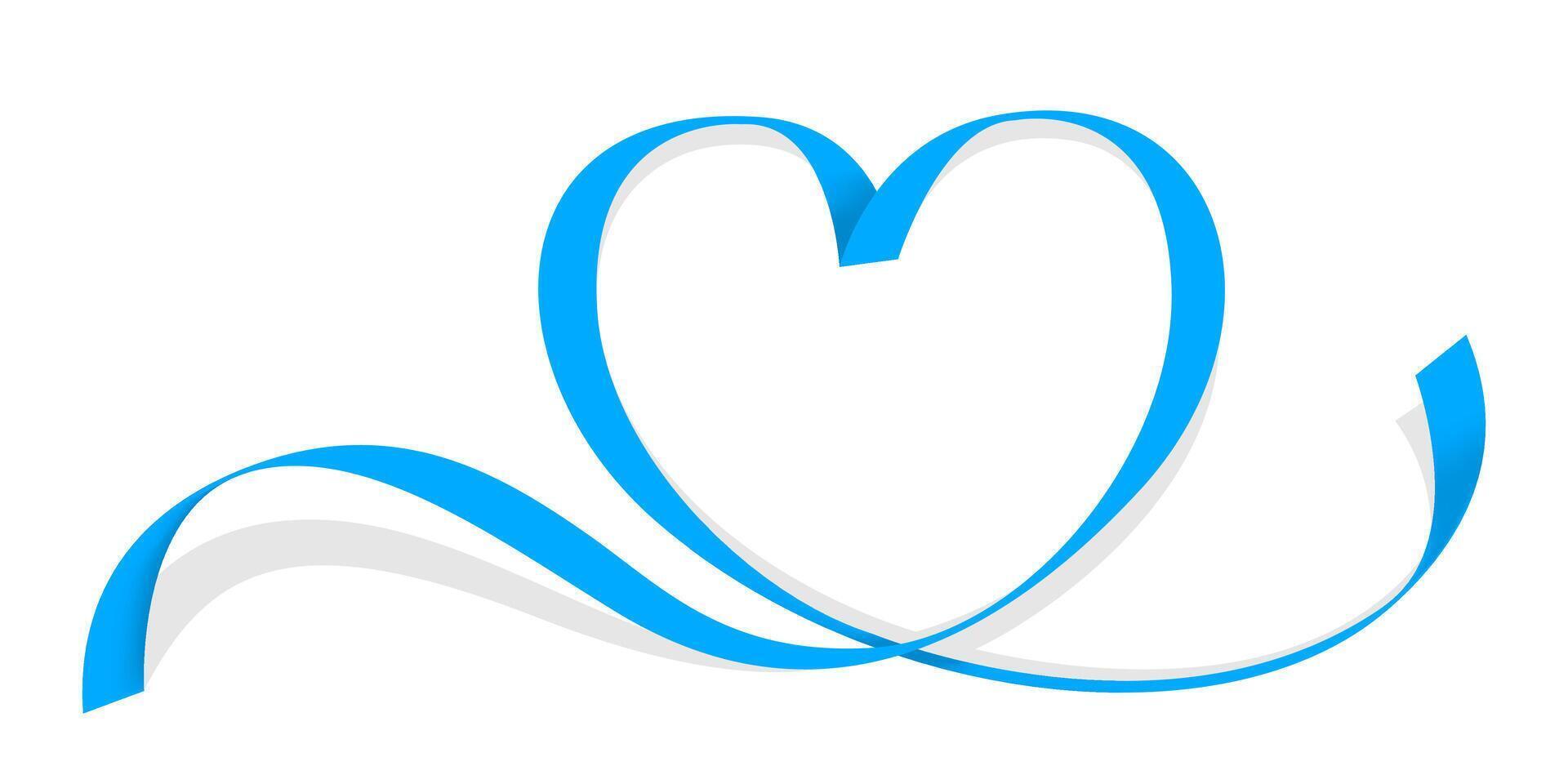 ribbon light blue heart shape isolated on white, ribbon line blue heart-shaped, heart shape ribbon stripes blue, copy space, border tape curl heart shaped for decoration greeting valentine's day vector