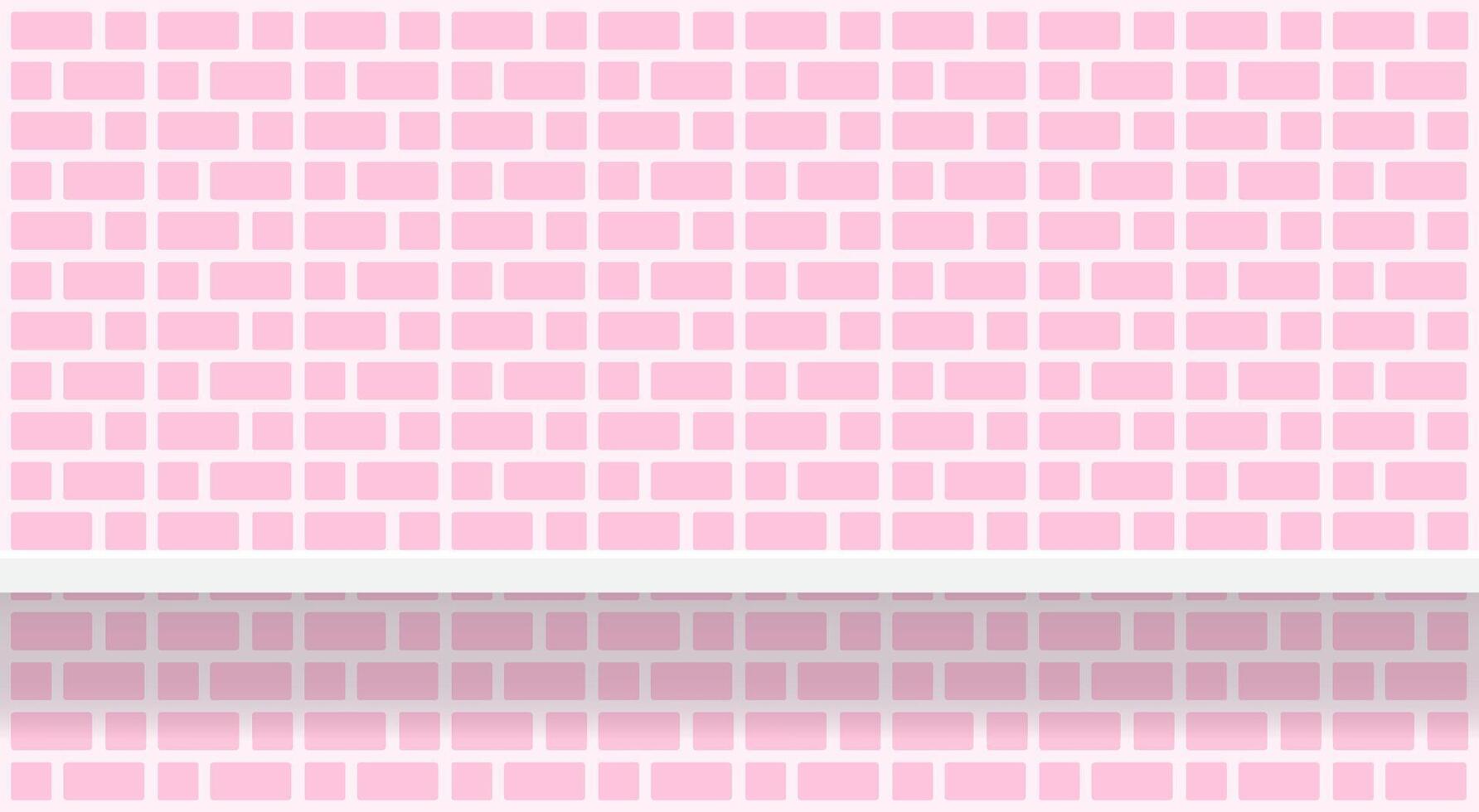 pink soft brick wall pattern with shelf for background, modern pastel pink wall brick pattern for decoration architecture, brick tile wall and plank shelf, brick tiled grid of toilet wall vector