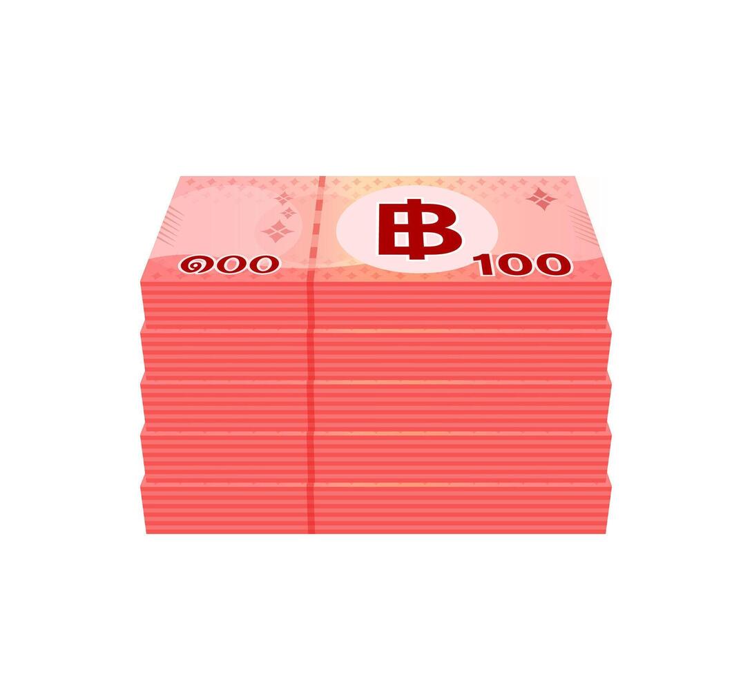 pile money 100 baht banknote thai, currency stack of one hundred THB type, bank note money thailand baht for business and finance icon, paper money thai isolated on white background vector