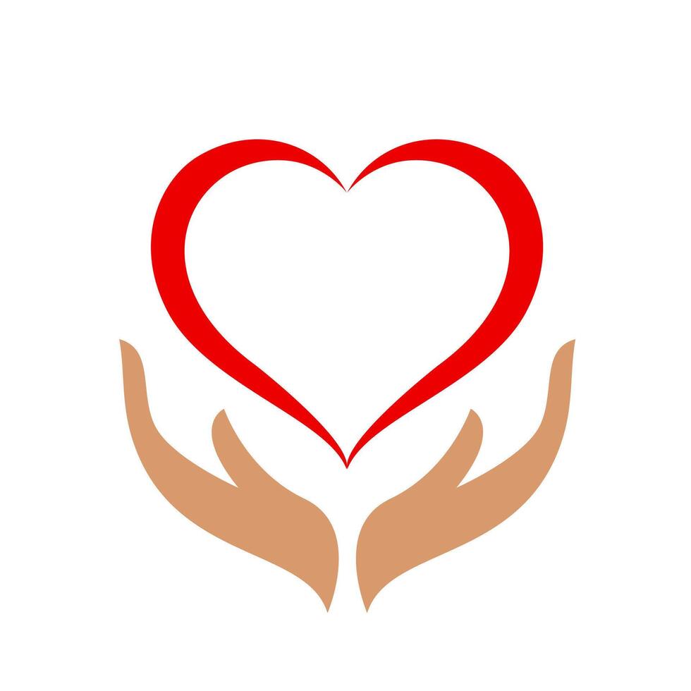 hands and heart shape red isolated on white background, heart-shaped over hand flat icon, healthcare hands holding heart shape for logo graphic design vector