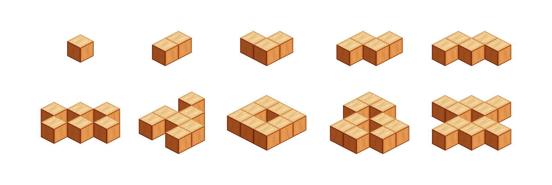 wooden cubes for children learning counting number one to ten, wood cubes sample with different isolated on white, 3d cubes wood for preschool children, block wooden square for mathematical game kids vector