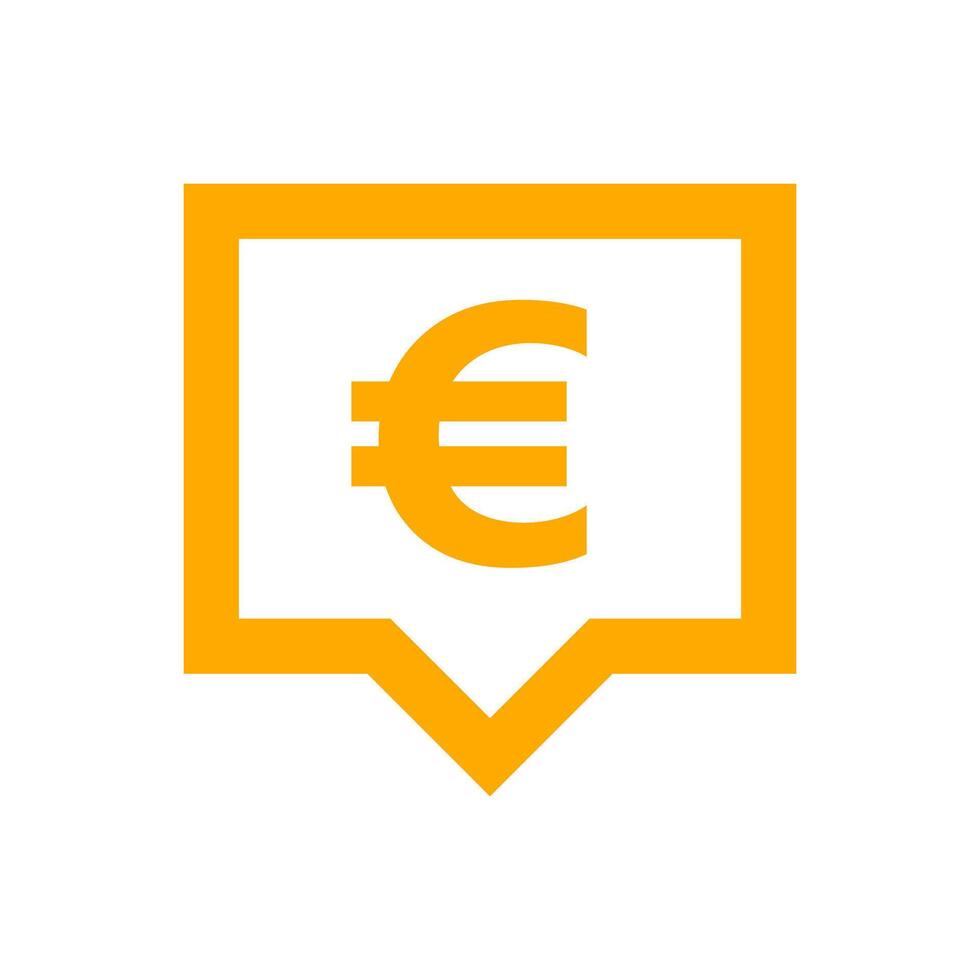 euro currency symbol in speech bubble square orange for icon, euro money for app symbol, simple flat euro money, currency digital euro coin for financial concept vector
