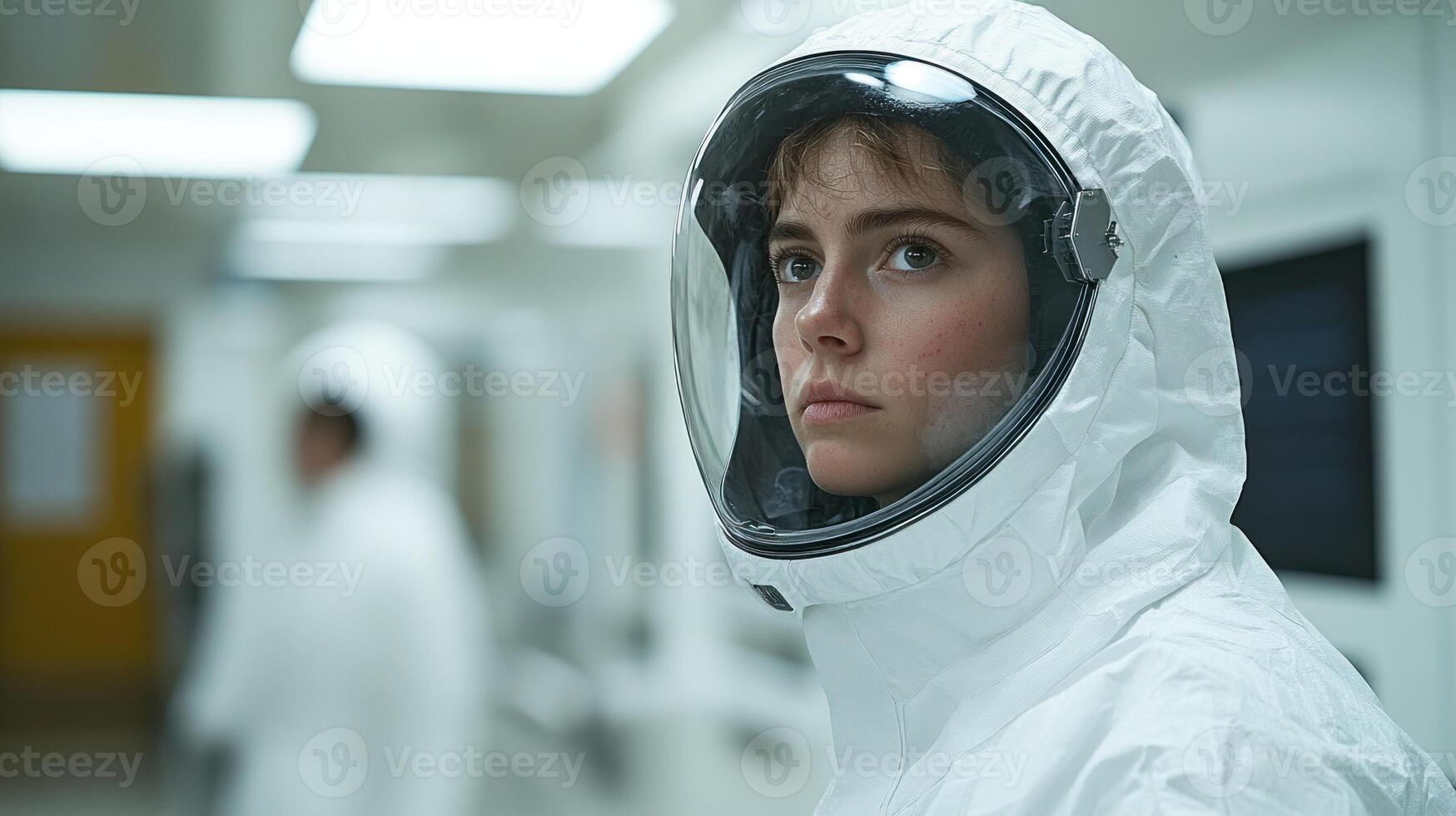 Astronaut prepares for mission in high-tech space exploration facility photo