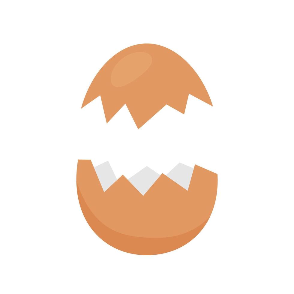 opened egg with broken shell isolated on white, chicken eggs brown broken and open, clip art cracked oval egg, eggshell fragile broken cartoons for easter and agriculture idea vector