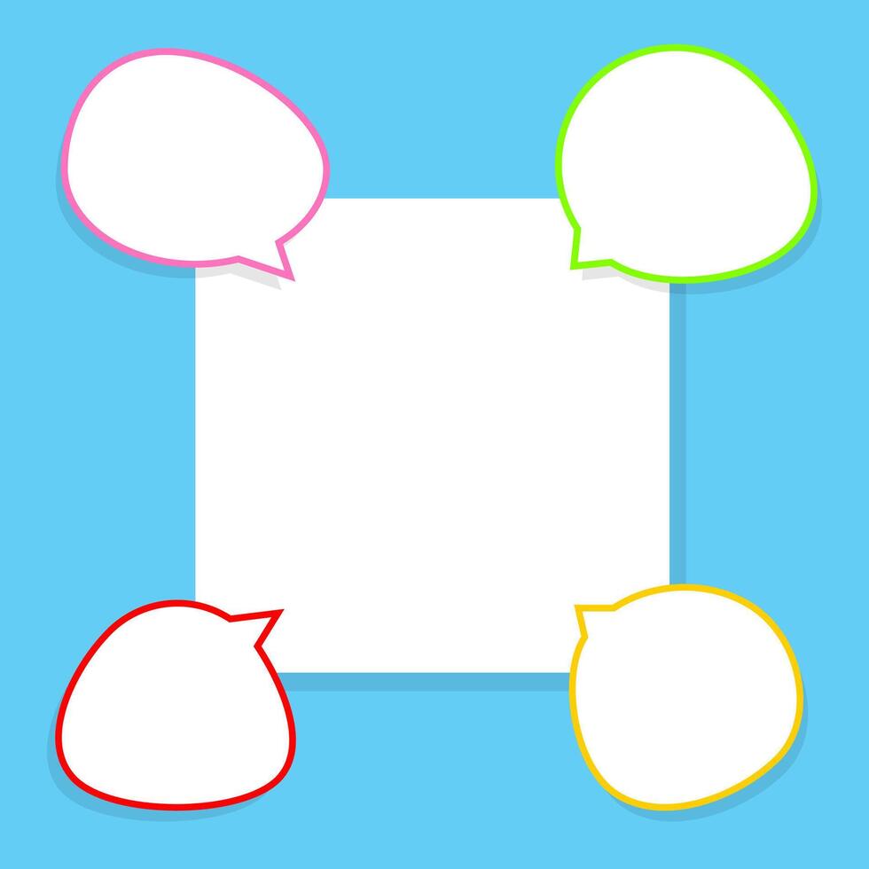 speech bubble line on square white for copy space text, cute speech bubble paper on empty frame for banner, square frame white space on light blue for message vector