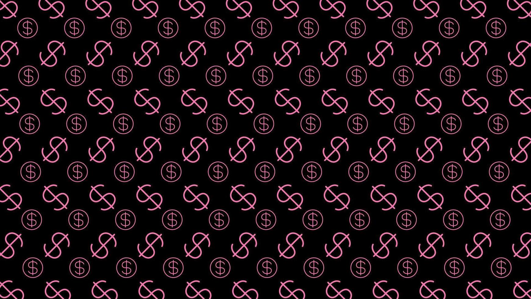 Dollar money sign pink pattern, black background, USD dollar currency symbol for wallpaper, dollar pattern for fabric print vector