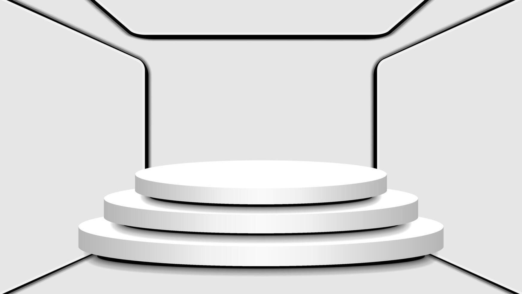 3d pedestal white grey in empty interior room, modern podium stage for cosmetics display, blank room with pedestal circle for product placement vector