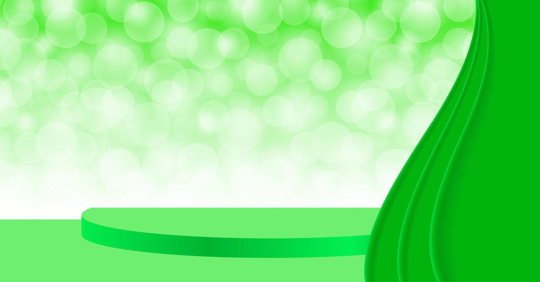 green pedestal stage 3d on bokeh and curtain, stage podium green with curtains for cosmetics product display show, pedestal stand deluxe for backdrop, stage pedestal for award and success concept vector