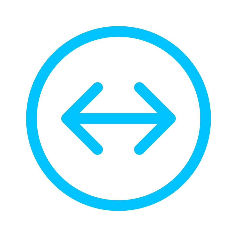 arrow line pointing left and right in circle blue isolated on white, arrow in circular strokes for direction, arrows button simple, line arrow symbol in circle for ui app, arrowhead pointer left right vector