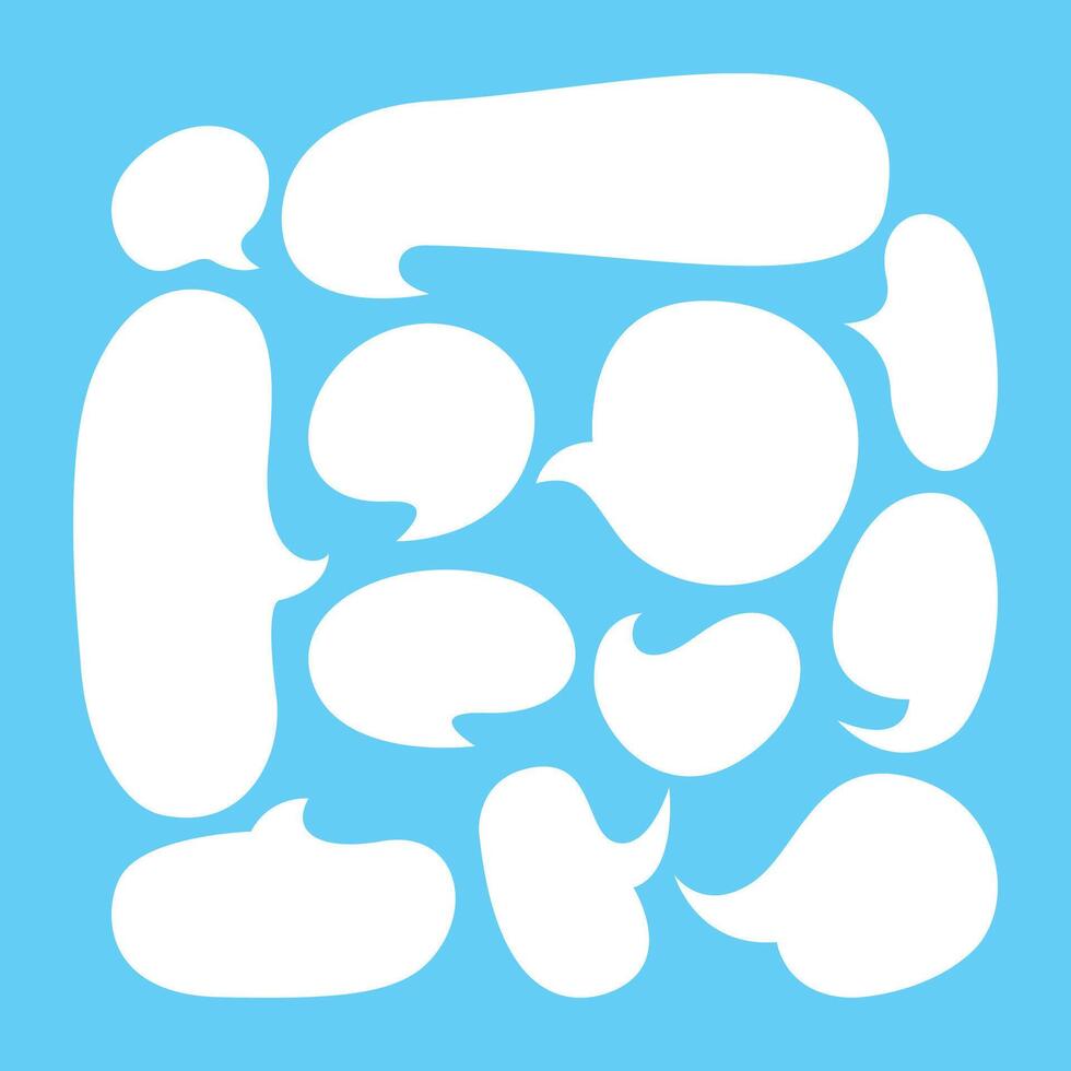 white speech bubble isolated on blue, speech balloon ellipse sign for communication symbol, doodle white speech bubble vector