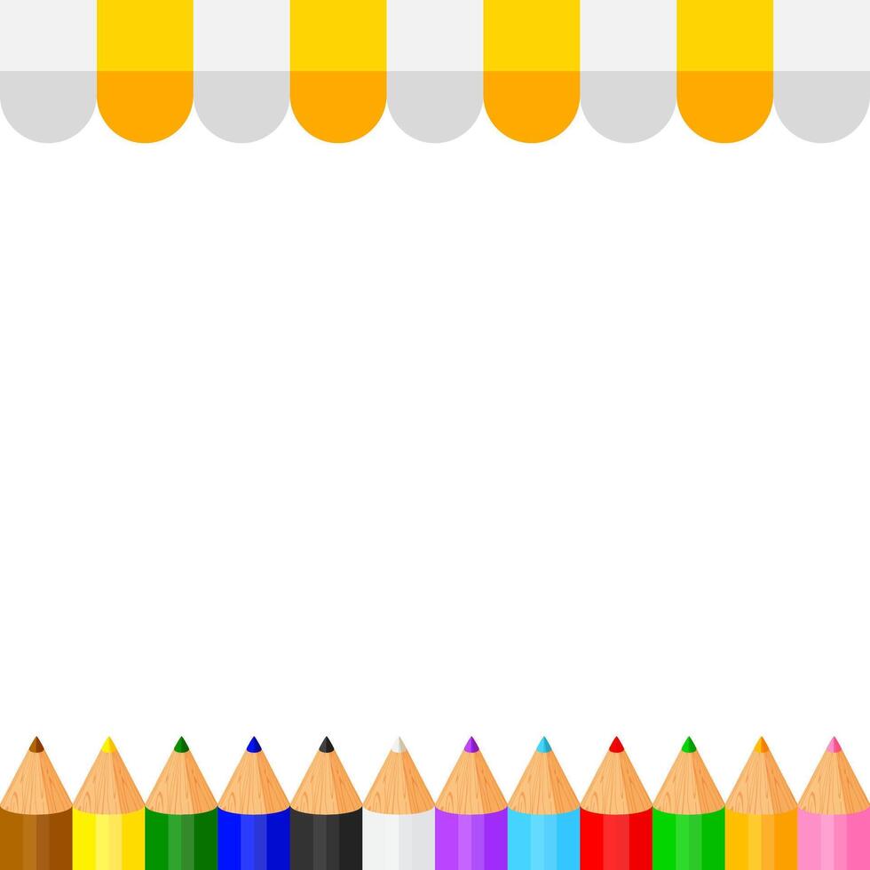 crayon pastel pencils cute in a row on banner awning yellow copy space, collection colored pencils rows for banner preschool kids, clip art crayon pencil, rainbow pencil kindergarten child learning vector