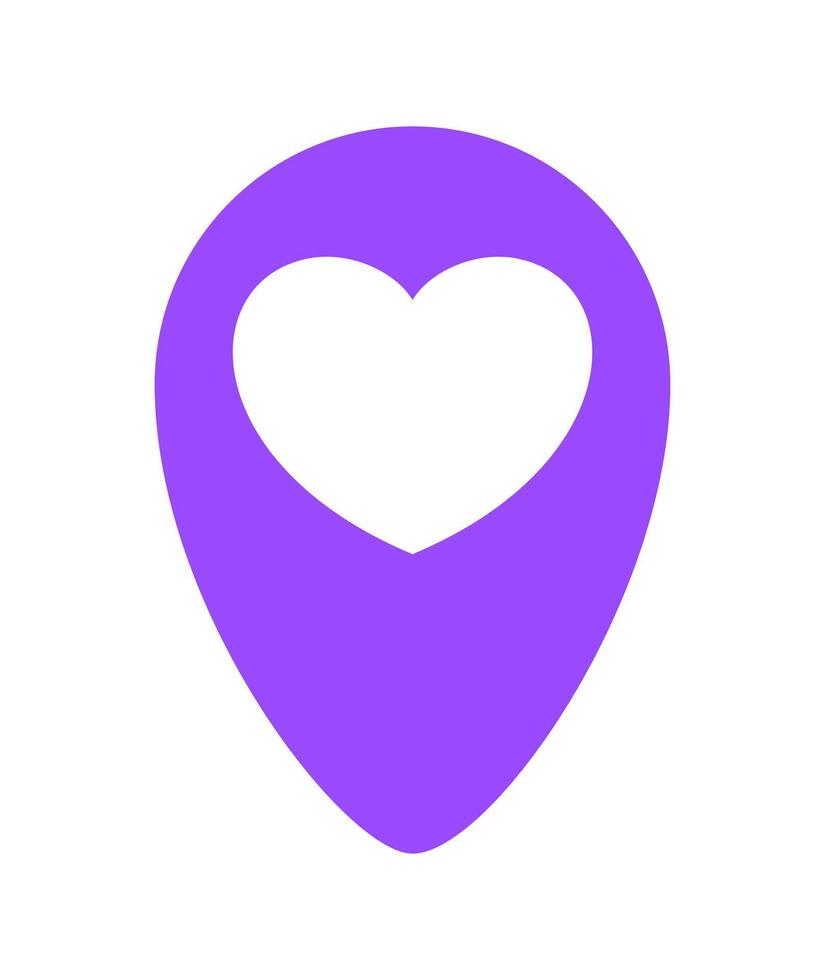 heart symbol in purple pin point icon isolated on white, pointer white heart shape for position marker, cute heart simple with pin point symbol, pin pointer for love location place or direction vector