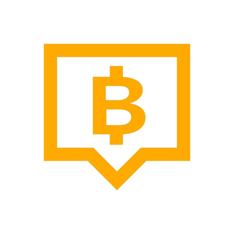 currency money in speech bubble square shape for icon, THB coin thailand for flat icon style, thai token money baht symbol orange vector