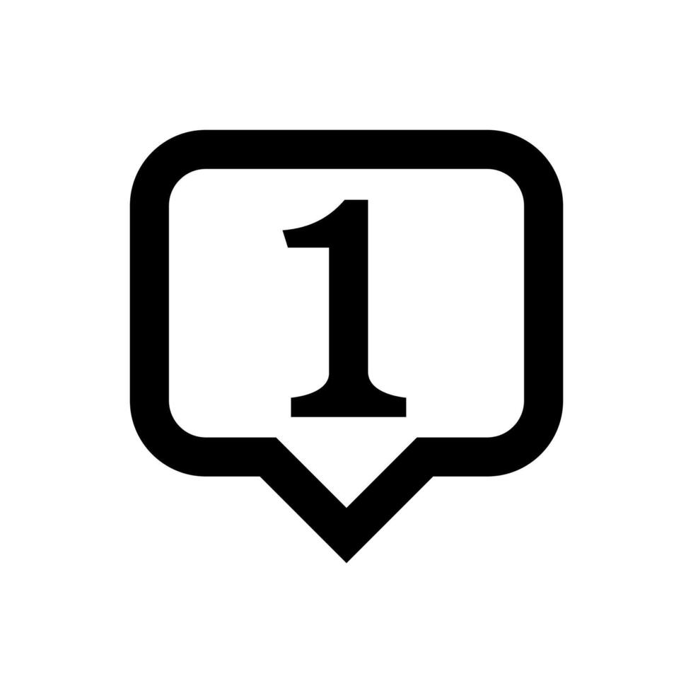 icon number 1 in speech bubble square black isolated on white, first symbol square shape, 1st symbol for success or quality vector