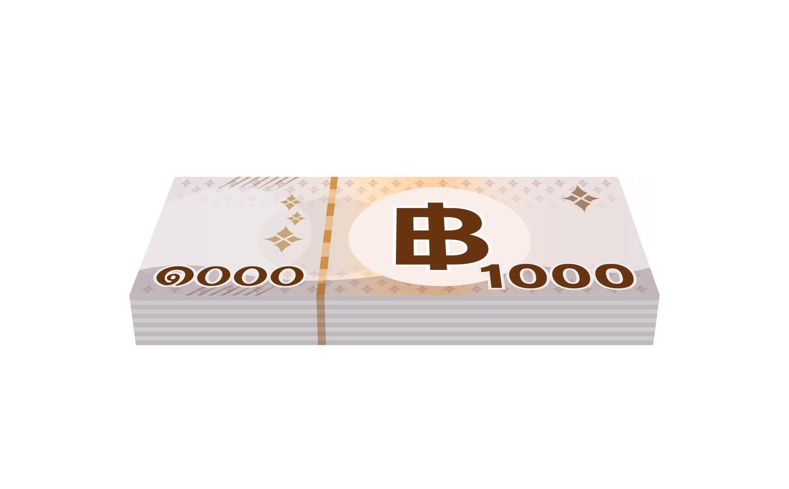 pile money 1000 baht banknote thai, currency stack of one thousand THB type, bank note money thailand baht for business and finance icon, paper money of thailand vector