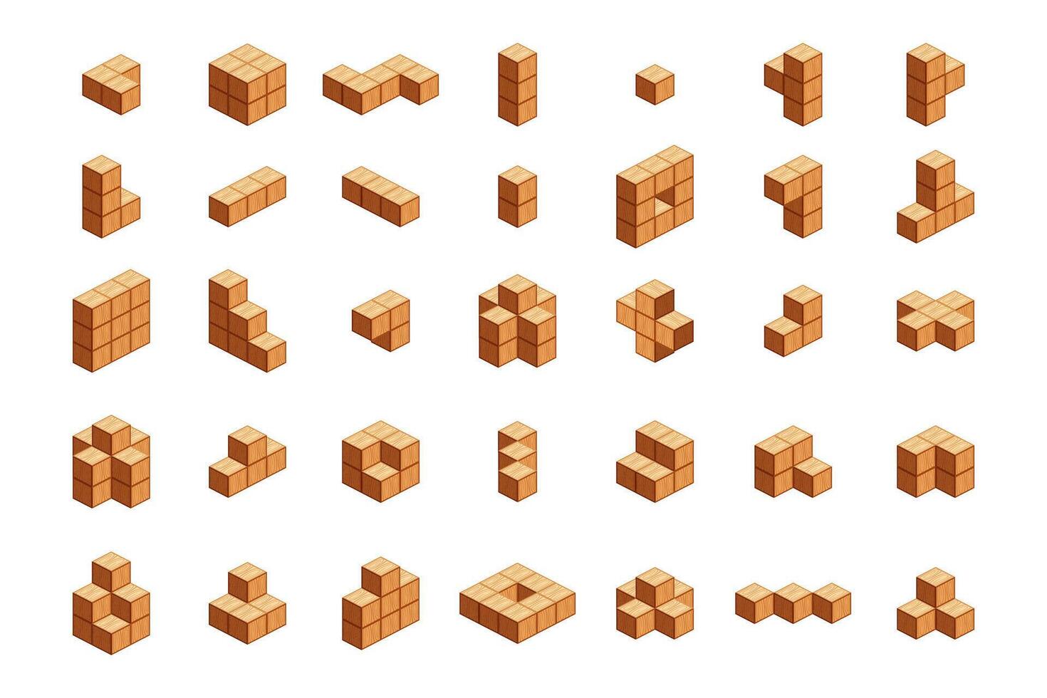 wooden cubes isometric for children learning, wood cubes sample with different isolated on white, 3d cubes wood for logic counting of preschool children, block wooden square for mathematical game kid vector