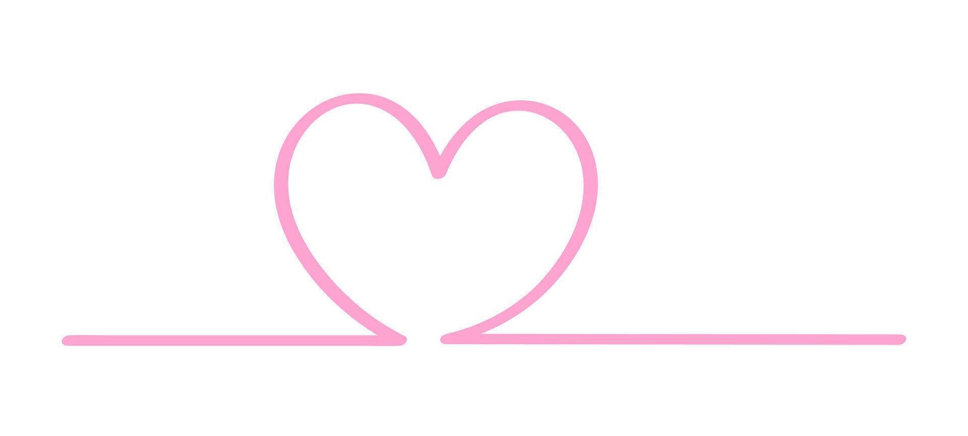 doodle heart shape in a line pink isolated on white, pink heart shape on line strip row, heart shape art line sketch brush for valentine, heart sign with hand drawn for element wedding icon love card vector