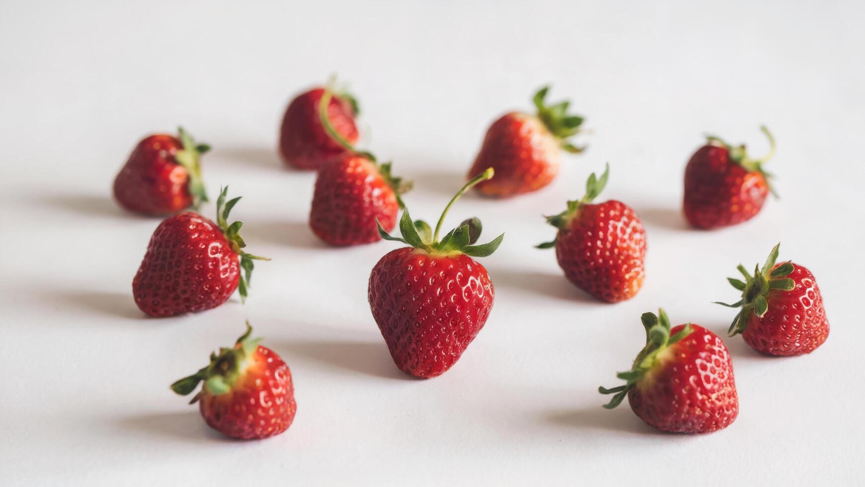 A group of strawberries on a white surface photo