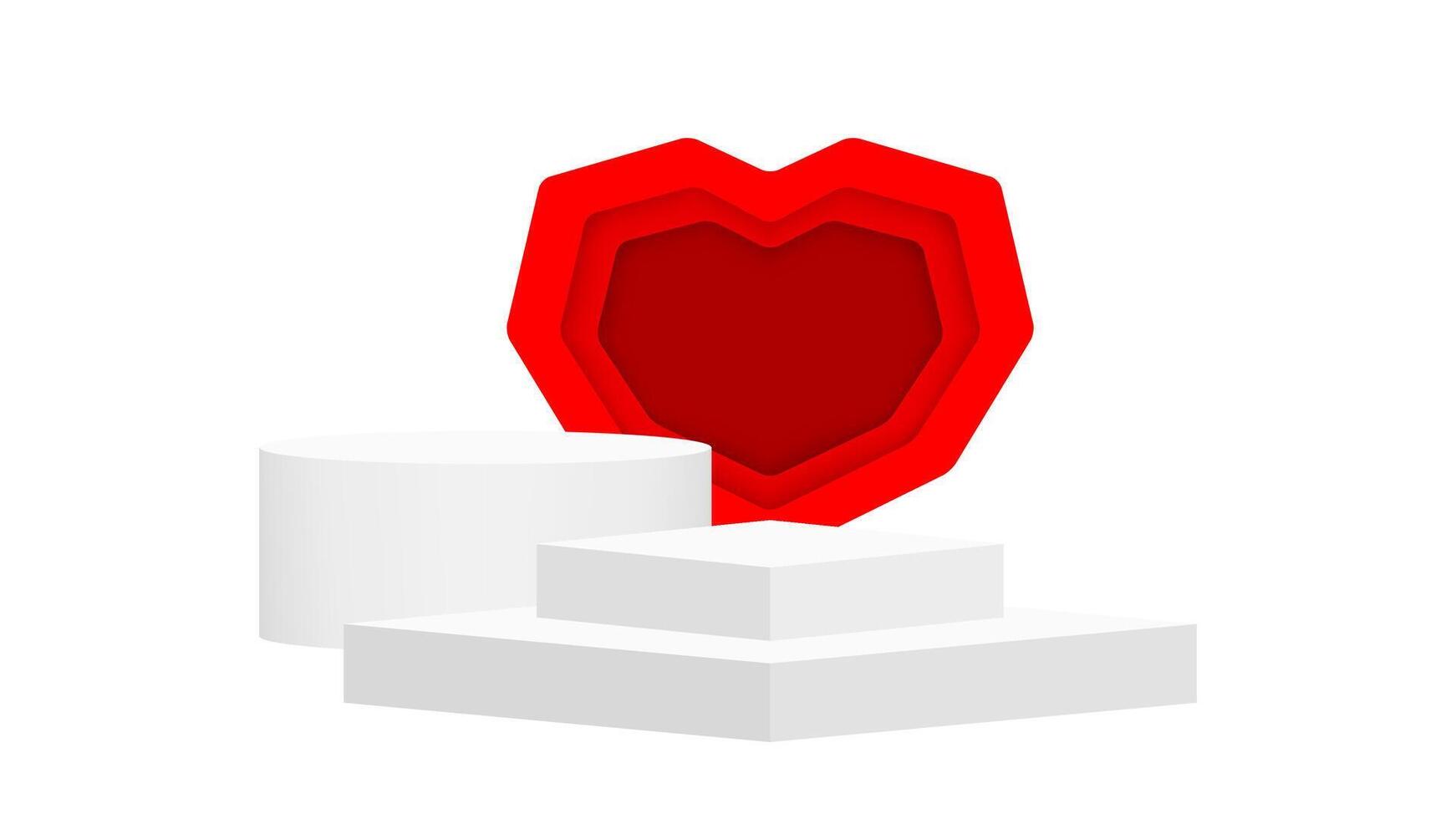 pedestal stage white grey and luxurious red heart shaped frame backdrop, stage podium 3d for cosmetics product luxury display show, pedestal stand deluxe, ornate pedestal for award and success vector