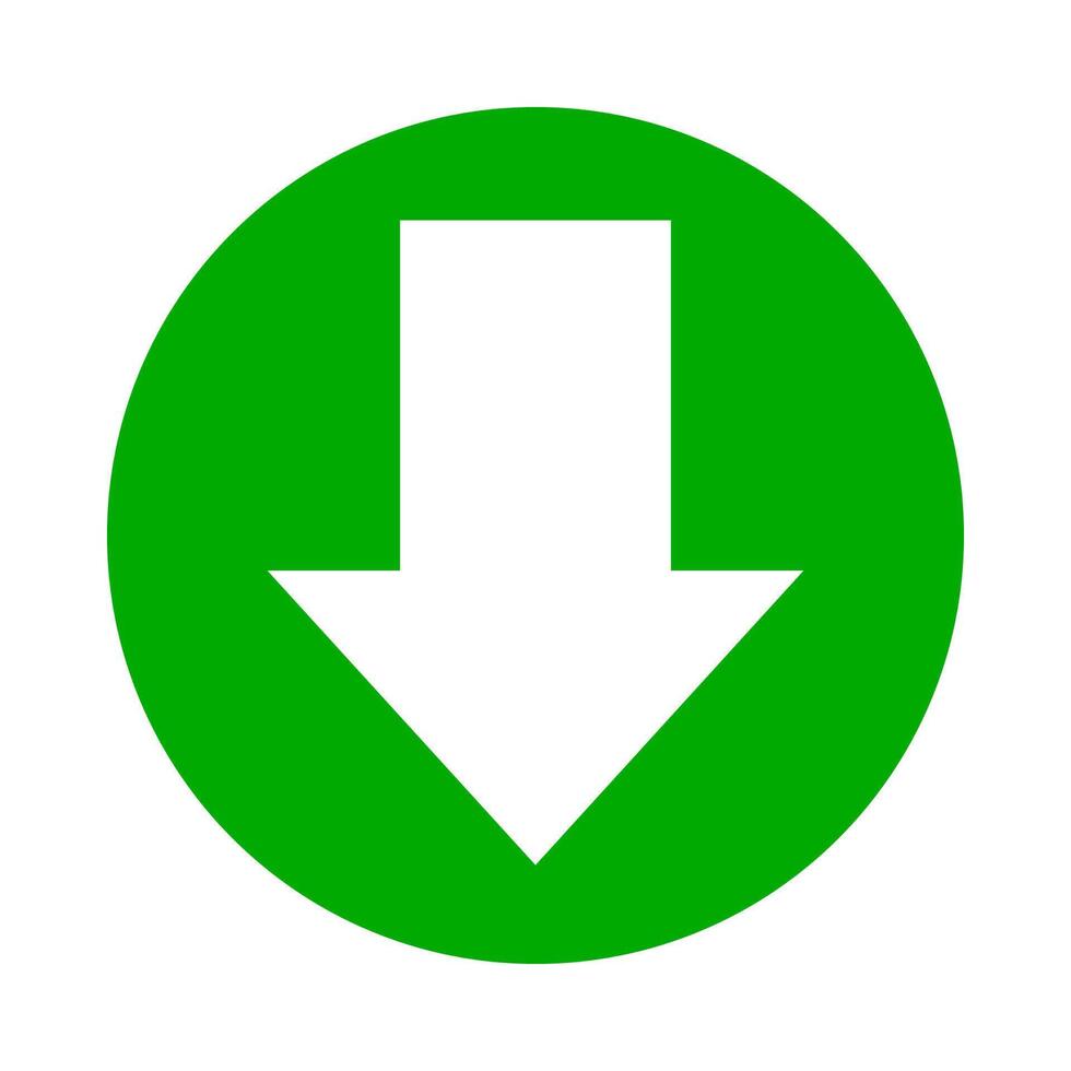 arrow pointing down white in circle green for icon flat isolated on white, circle with down arrow for button interface app, arrow sign of next or download upload concept, arrow simple for direction vector