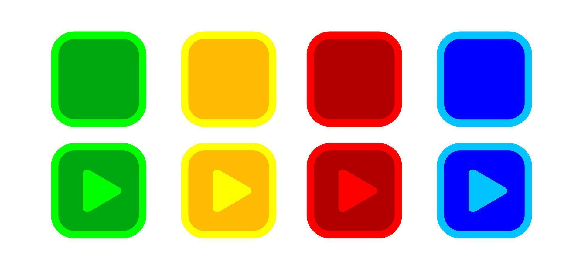button square 2d shape for buttons games play isolated on white, colorful modern buttons flat simple, sphere button flat style icon sign for application play, buttons play for website and app vector