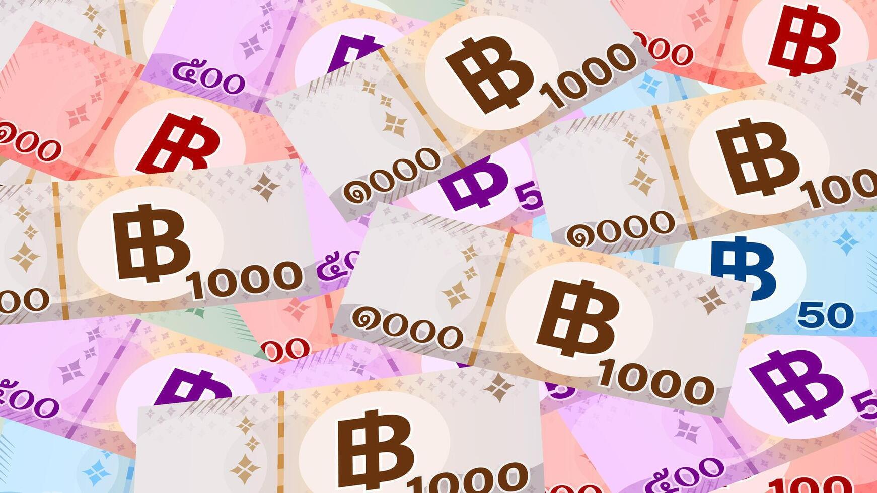 banknote money thai baht for background, money 1000, 500, 100, 50, 20 baht in top view, thai currency THB for wallpaper, paper money for banner background, business finance concept vector