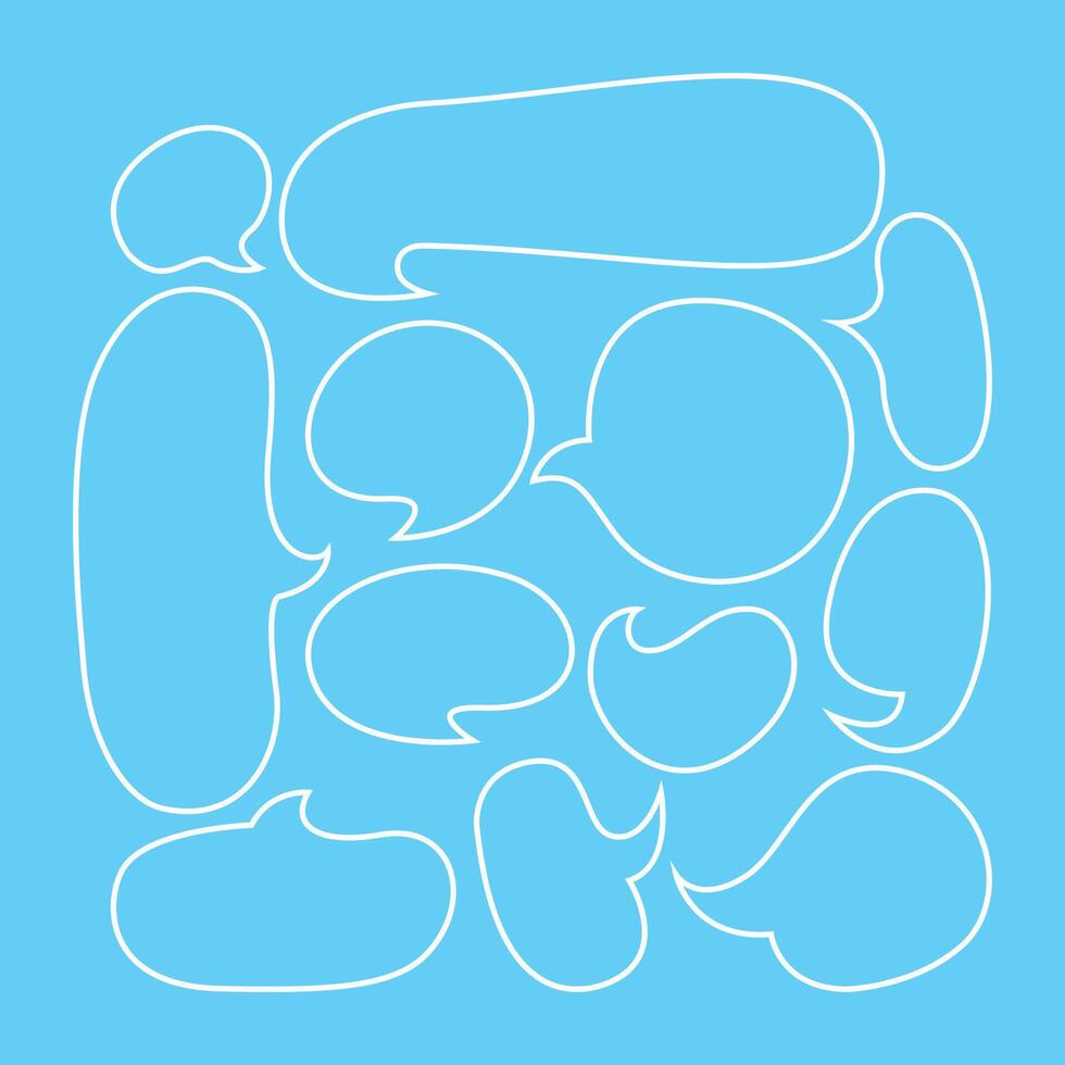speech balloon ellipse isolated on blue, speech bubble outline sign of communication symbol, art line white speech bubble for talk text, balloon message icon, dialog chatting graphic for icon talk vector