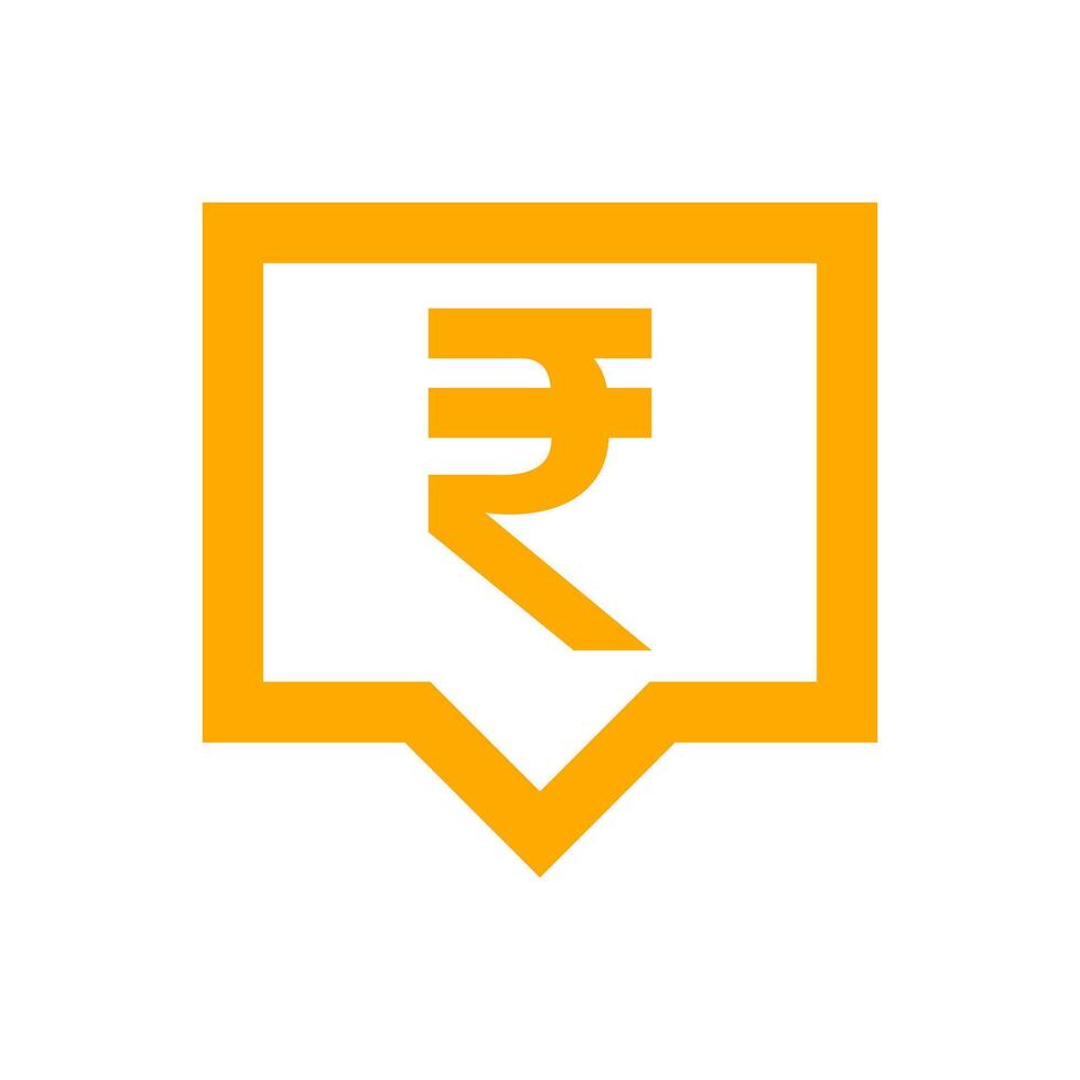 rupee currency symbol in a speech bubble square shape for icon, rupee money for app symbol, simple flat rupee money orange, currency digital rupee coin for a financial concept vector