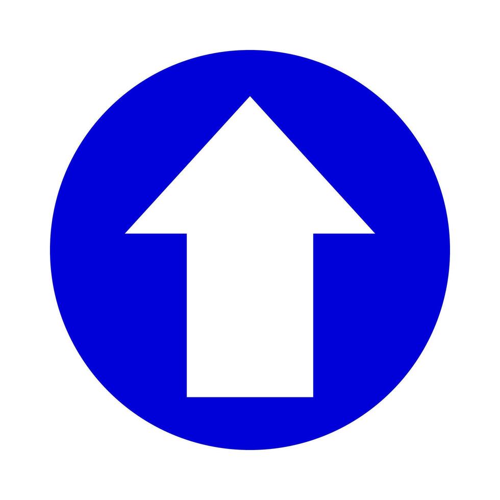 arrow pointing up white in circle blue for icon flat isolated on white, circle with up arrow for button interface app, arrow sign of next or download upload concept, arrow simple symbol for direction vector
